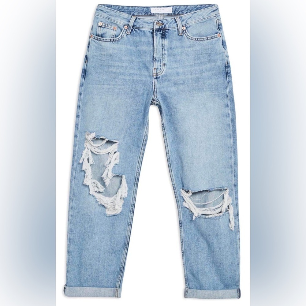 Top shop super ripped Hayden boyfriend blue jeans size 28/30